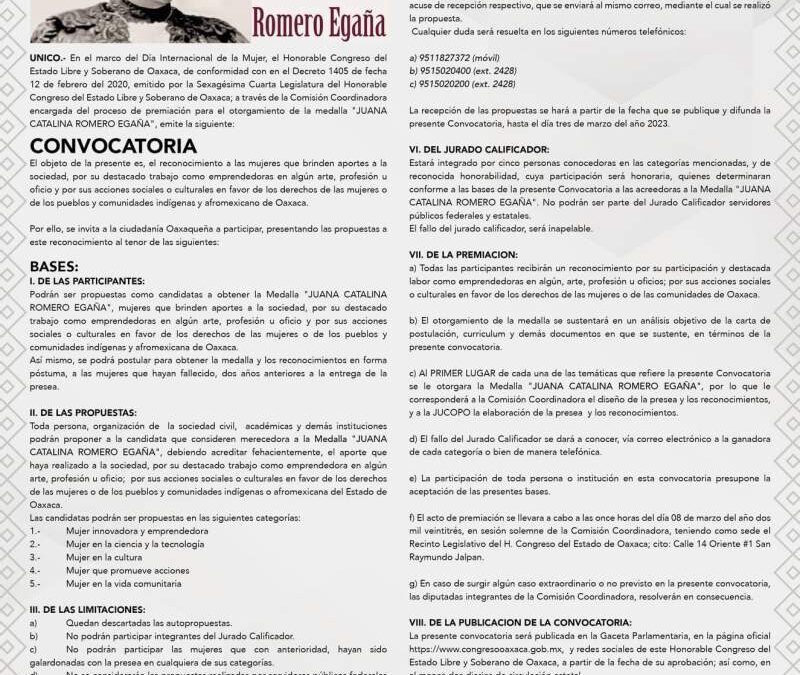 Invita María Luisa Matus a participar por la medalla Juana Catalina Romero Egaña