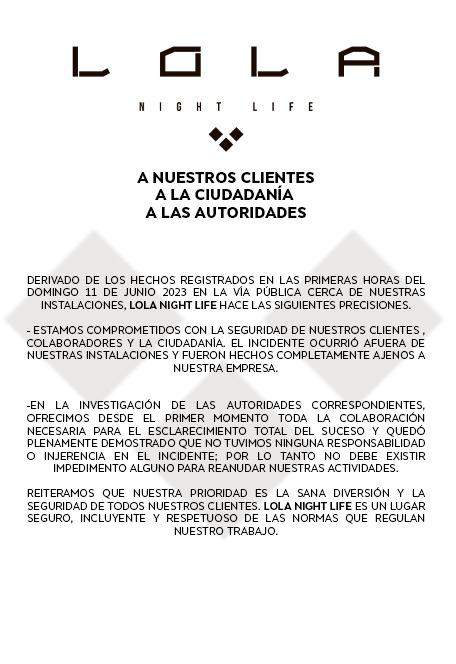 COMUNICADO: LOLA NIGHT LIFE