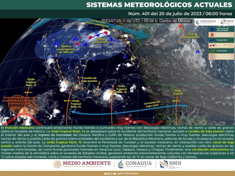 Continuarán lluvias moderadas en gran parte de la entidad por onda tropical número 14