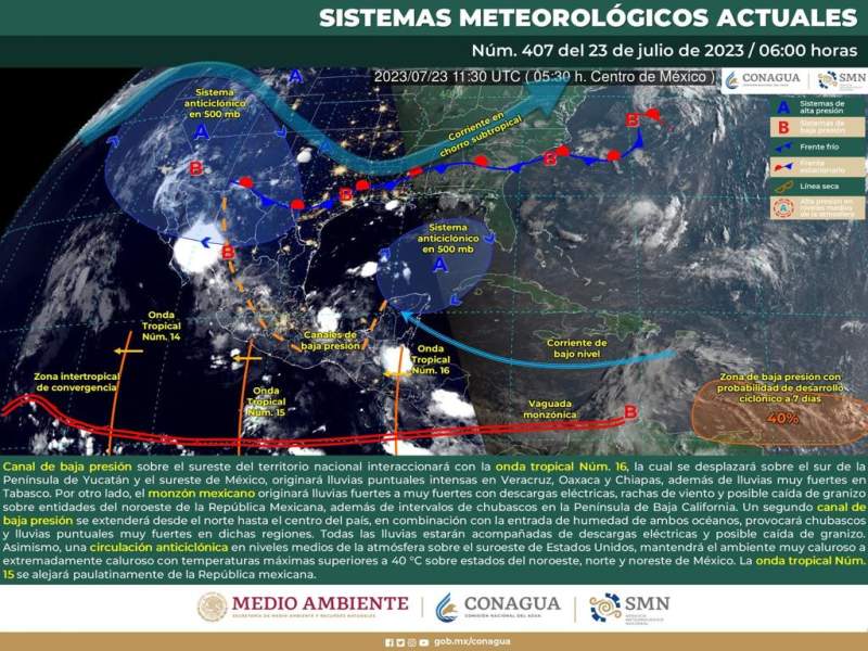 Entrada de onda tropical número 16 generará lluvias fuertes en el estado