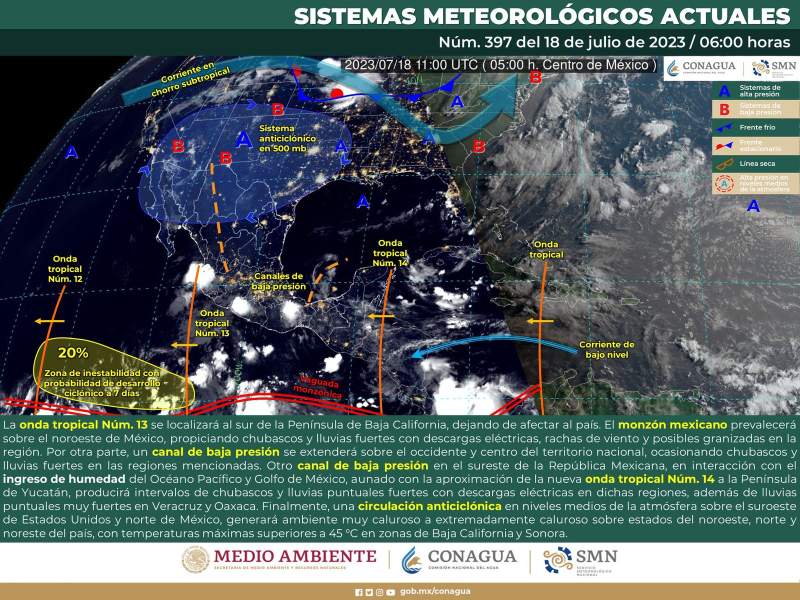 Lluvias ligeras para esta tarde en Oaxaca; onda tropical 13 deja al estado