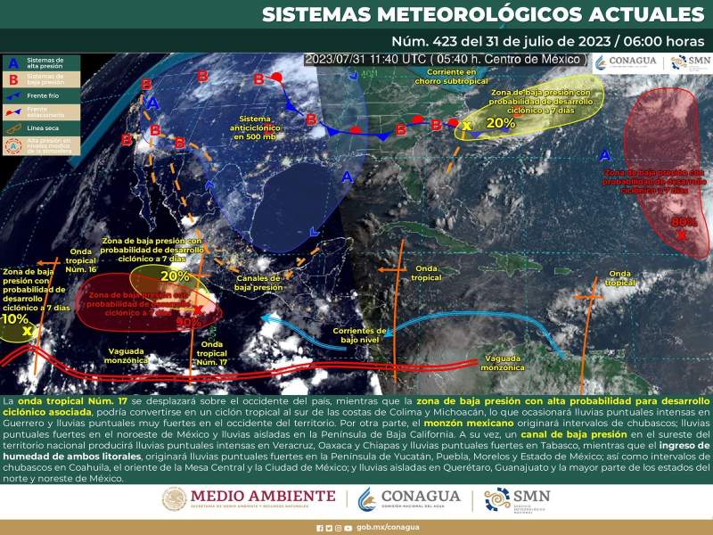 Permanecerán lluvias en Oaxaca por Onda tropical 17