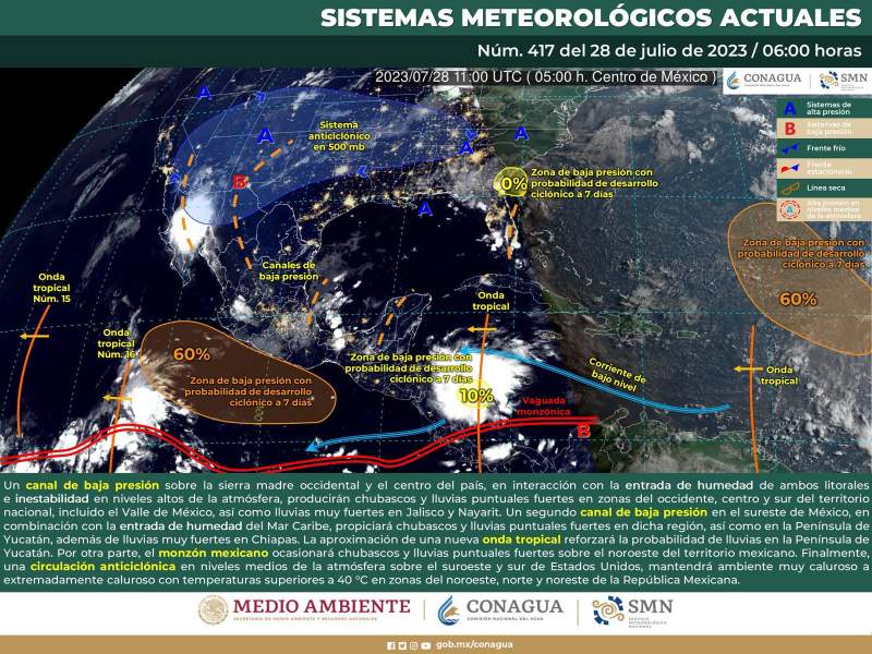 Se esperan lluvias, chubascos y tormentas en diferentes puntos de la entidad