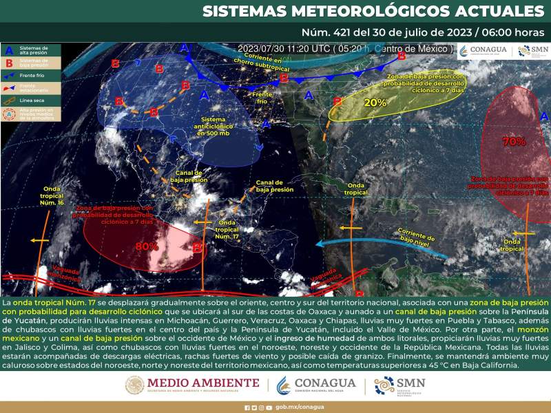 Se prevén fuertes lluvias, actividad eléctrica y rachas de viento en el estado