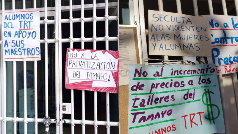 Con protesta, maestros del Taller Rufino Tamayo exigen restitución; alumnos exigen becas