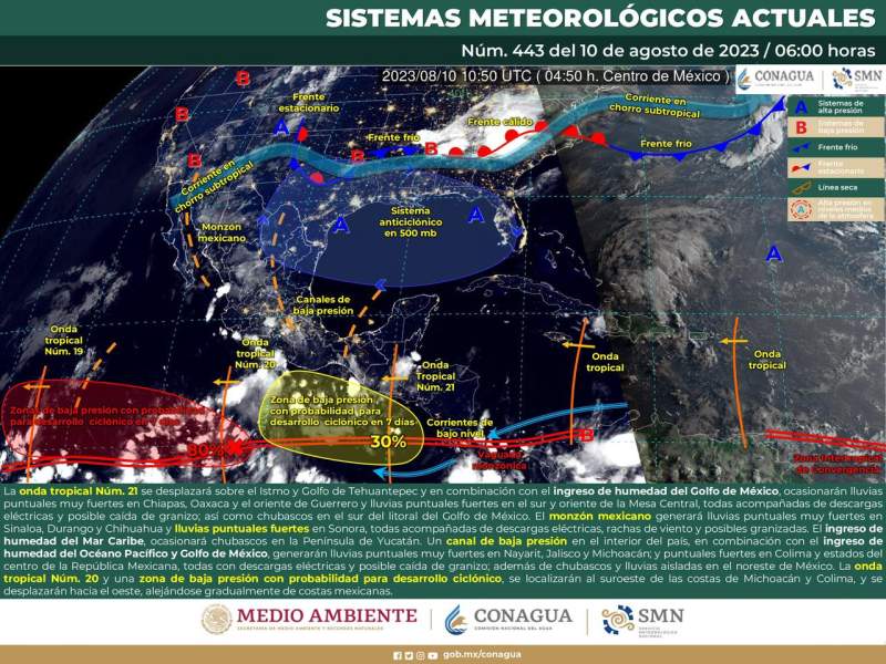 Onda tropical número 21 se desplazará esta tarde por el estado