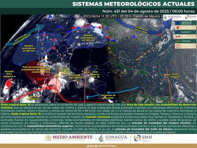 Salida de onda tropical número 18 dejará chubascos, lloviznas y tormentas en Oaxaca
