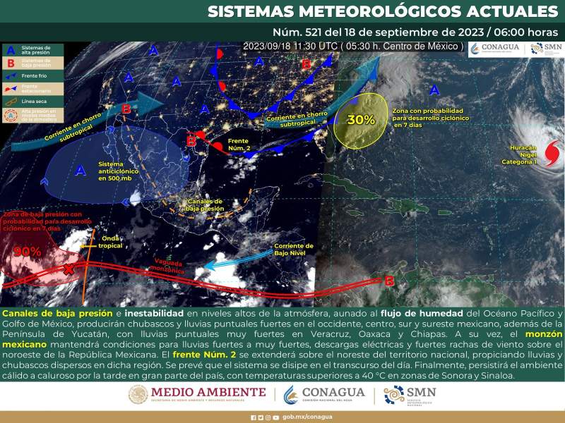 Canales de baja presión provocarán lluvias ligeras en varias regiones del estado