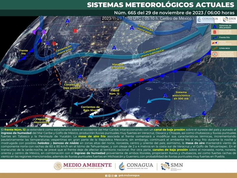 Continuarán las lluvias de intensidad variable y evento de norte en diferentes regiones