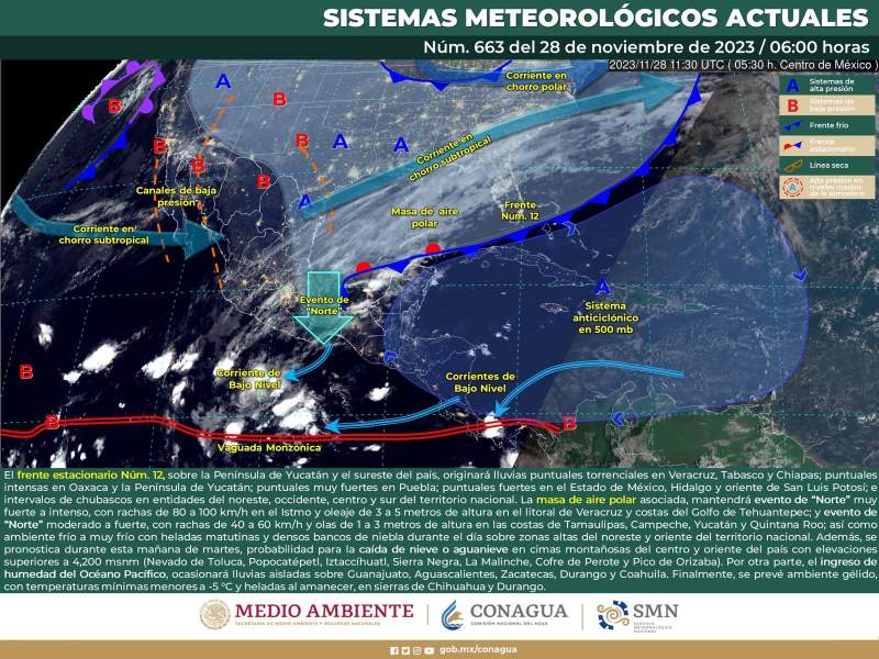 Se esperan lluvias de variable intensidad por frente frío número 12