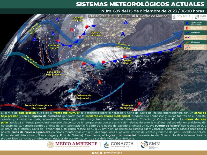 Frente frío número 17 ingresa al Golfo de México