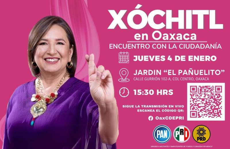 Será el 4 de enero que visitará Xóchitl Gálvez el estado de Oaxaca