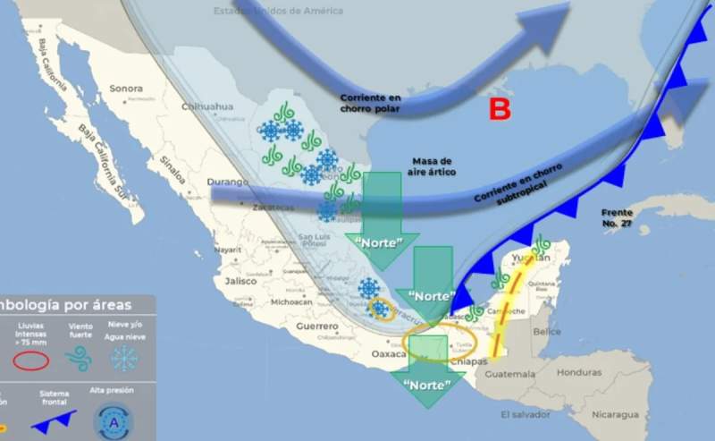 Frente frío 27 trae heladas, lluvias intensas y temperaturas de -5 a -10 °C a México