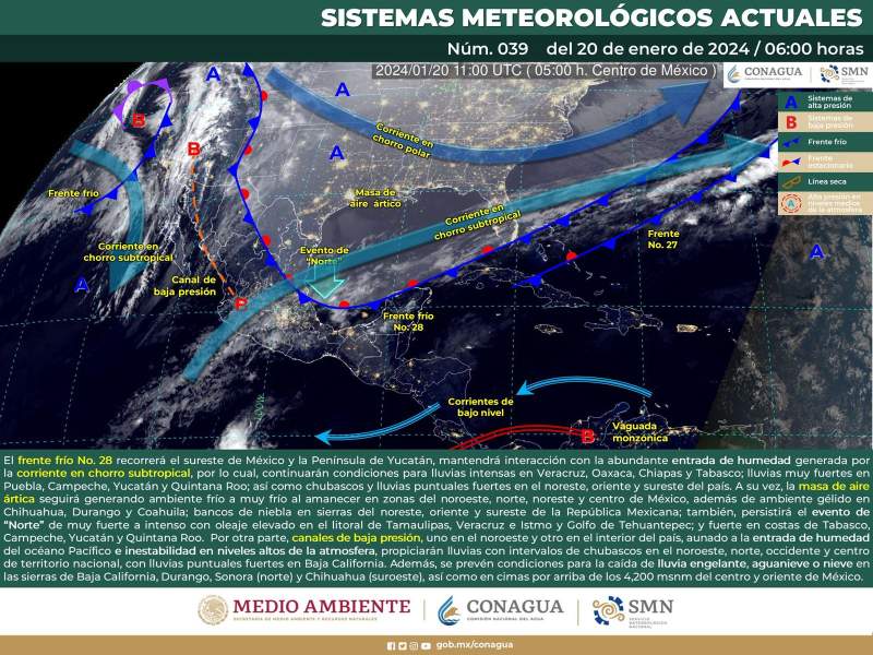 Frente frío número 28 provocará ambiente frío, lluvias y evento de norte en el estado