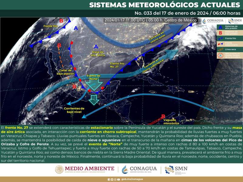 Se prevén probabilidad de lluvias, ambiente frío y evento de norte en el estado