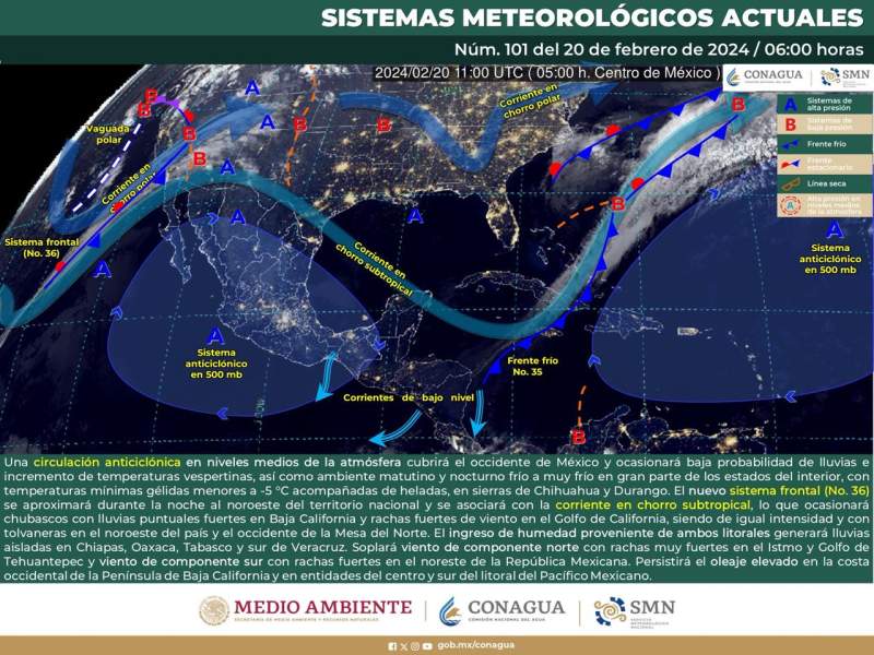 Baja probabilidad de lluvias, cielo despejado y fuerte radiación solar en gran parte del estado