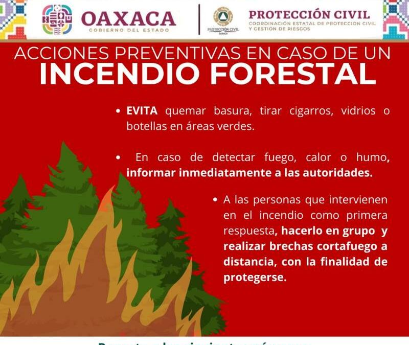 Protección Civil emite recomendaciones ante incendios forestales