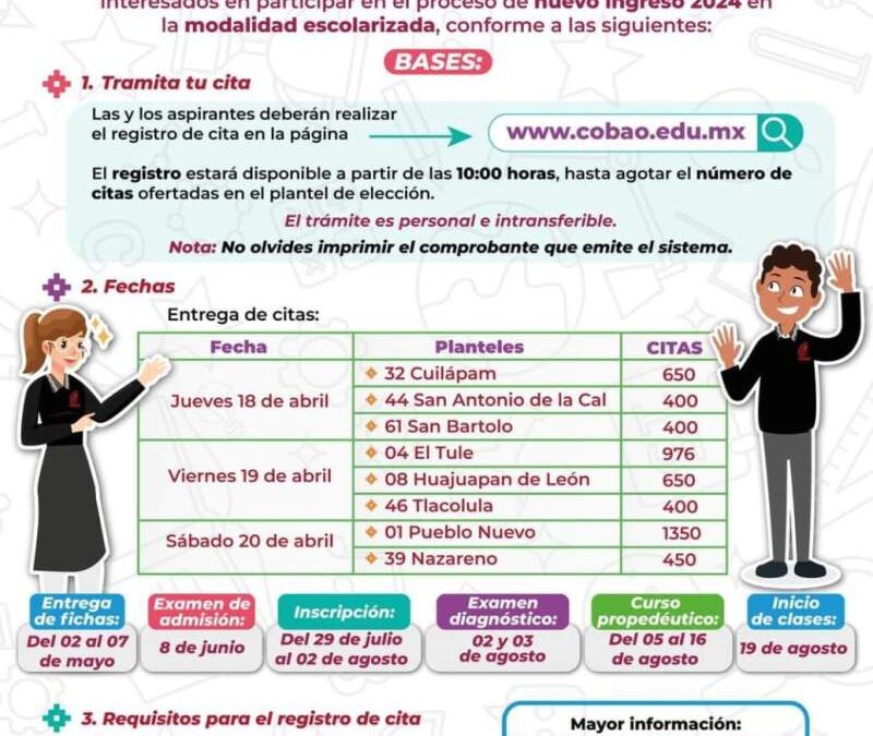 Cobao lanza convocatoria para estudiantado de nuevo ingreso