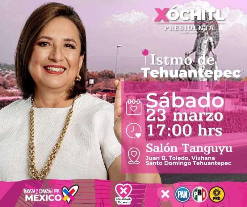 Xóchitl Gálvez estará en Oaxaca este sábado; tendrá gira por el Istmo