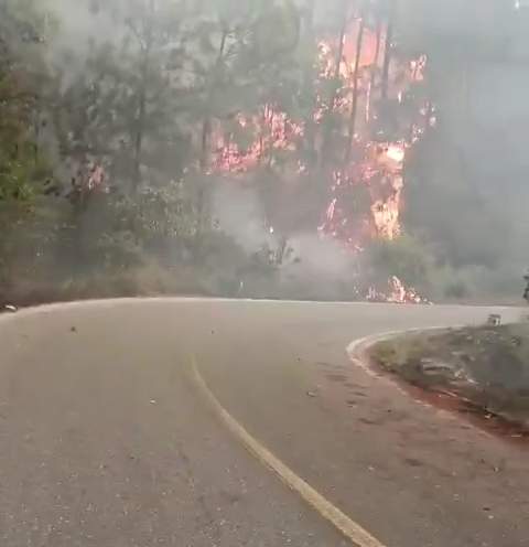 Un incendio se registra este lunes en Santa Catarina Juquila en la Sierra Sur de Oaxaca.