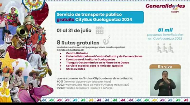 Anuncian ocho rutas del Citybus gratuitas para Guelaguetza