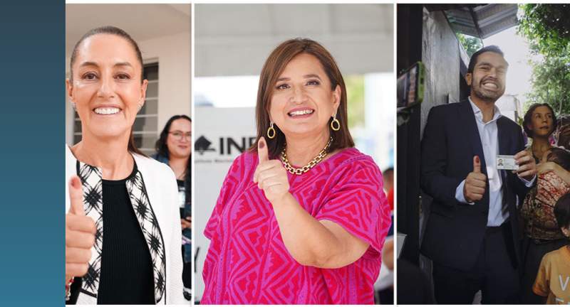 Candidatos presidenciales Claudia Sheinbaum, Xóchitl Gálvez y Jorge Máynez emiten su voto en CDMX