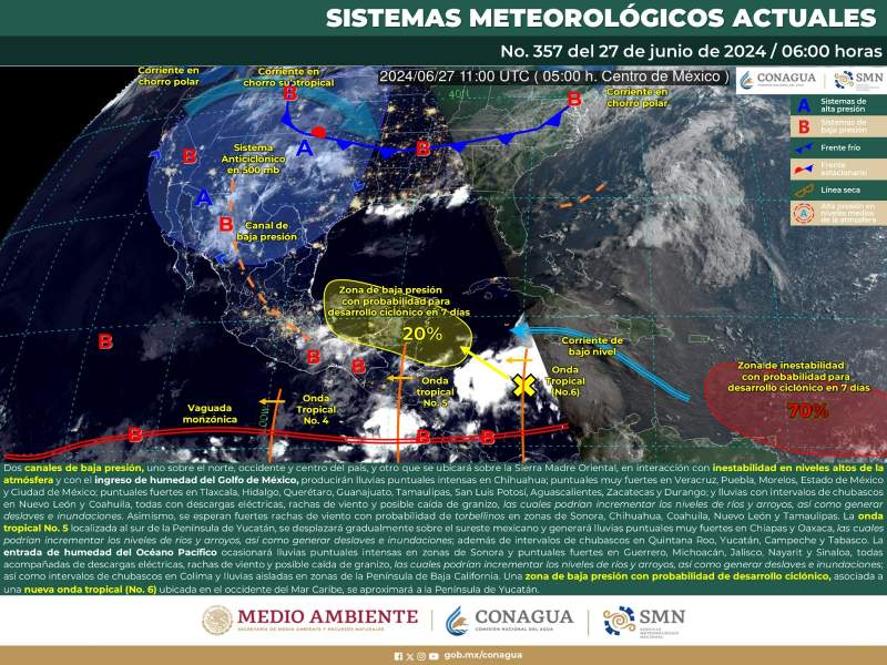 Favorece Onda tropical número 5 condiciones de lluvias para Oaxaca