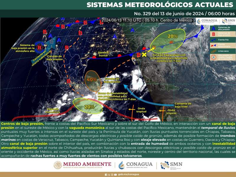 Se pronostican lluvias de intensidad variable en la Costa, Istmo y Sierra Sur