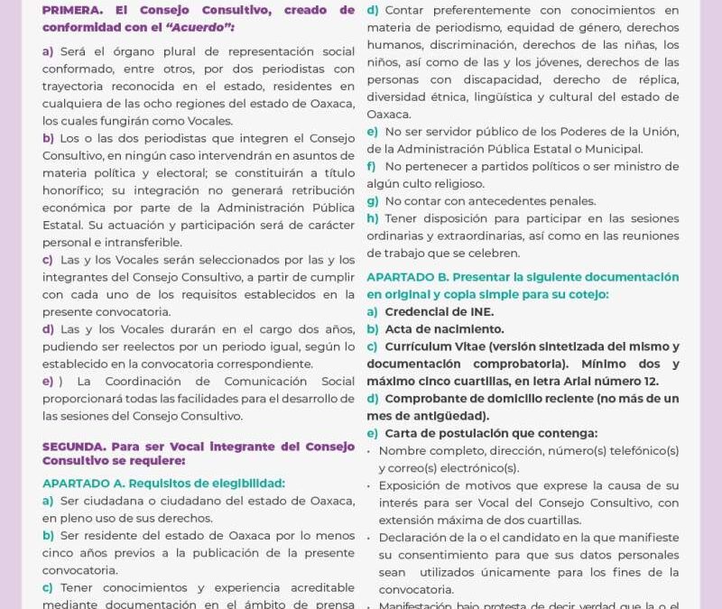 Convocan a personas reporteras a fungir como vocales del Consejo Consultivo del Seguro Social de Periodistas de Oaxaca 2024