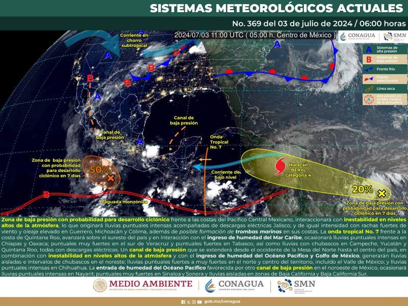 Durante las próximas 24 horas se prevén lluvias en gran parte del territorio oaxaqueño