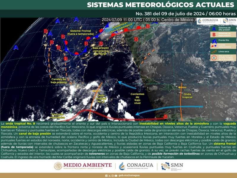 Onda tropical 8 dejará lluvias en la Cuenca del Papaloapan y Sierra de Juárez