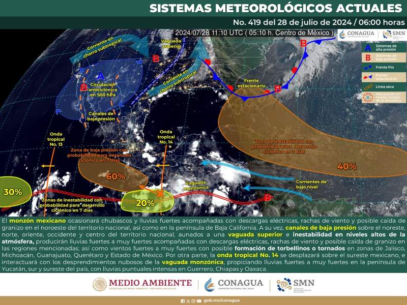 Aproximación de la onda tropical número 14 mantendrá lluvias en gran parte de Oaxaca