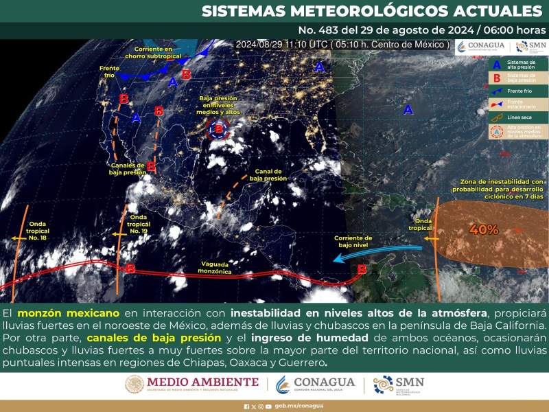 Continuarán las lluvias y chubascos en serranías de Oaxaca este jueves