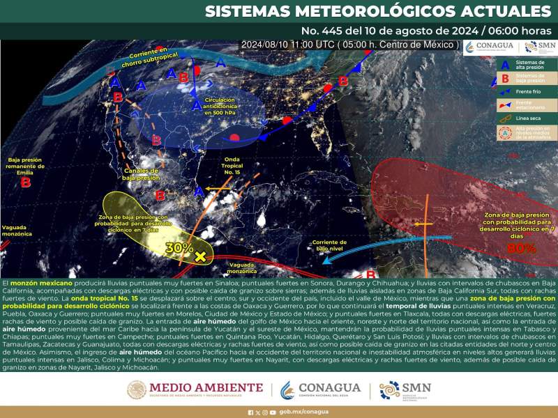 Onda tropical número 15 mantendrá temporal lluvioso en Oaxaca durante este fin de semana