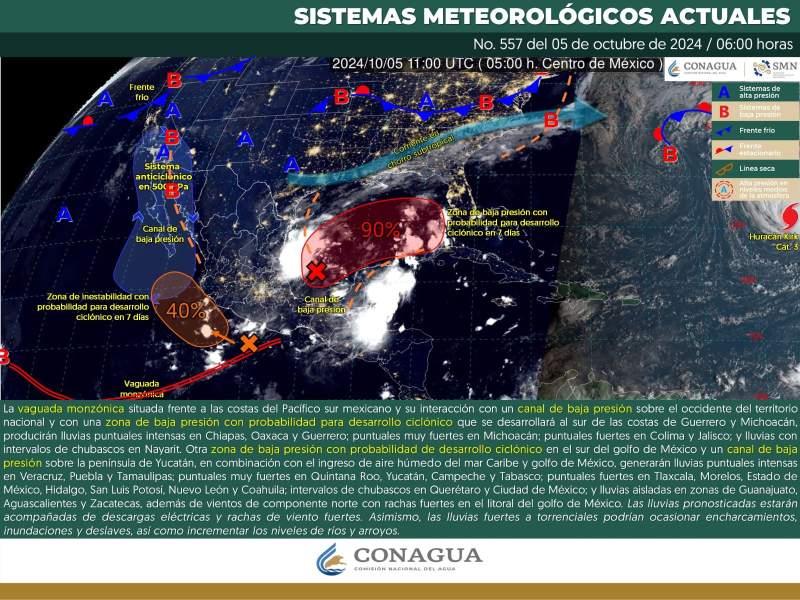 Continuarán las lluvias en territorio oaxaqueño durante este sábado