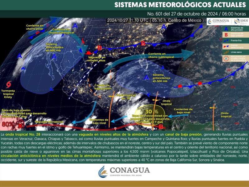 Onda tropical número 28 ocasionará lluvias en algunas regiones de Oaxaca para este domingo