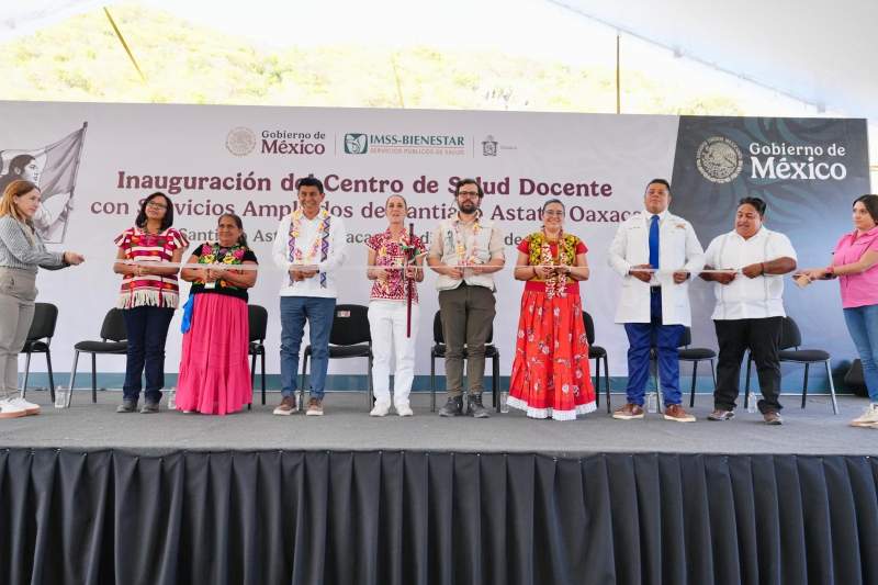 Inauguran Gobernador Salomón Jara y Sheinbaum Pardo Centro de Salud Docente con Servicios Ampliados de Santiago Astata