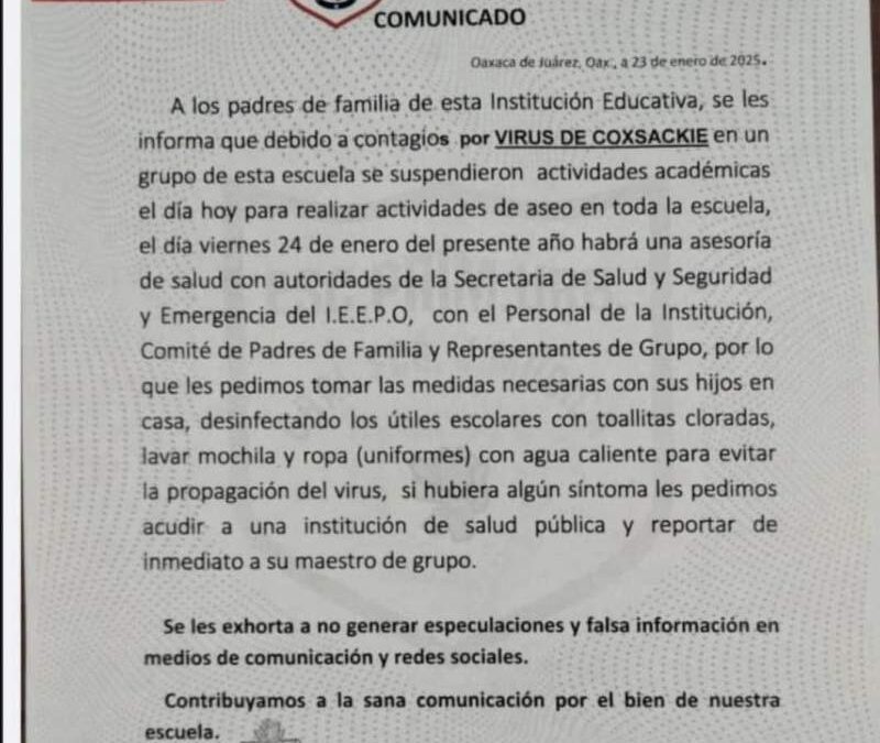 Suspendieron clases en Escuela primaria Gral.Francisco J. Mújica por brote de coxsackie