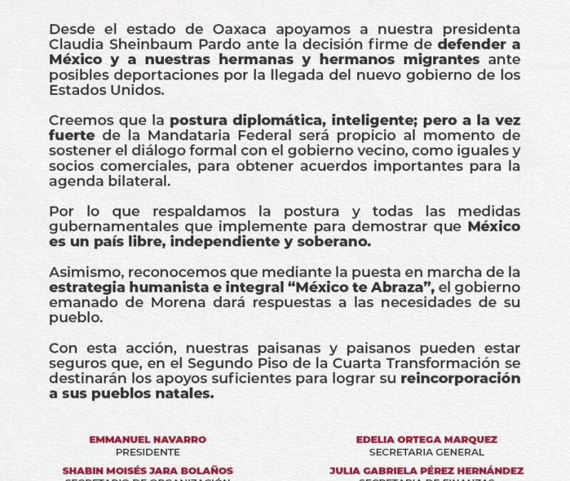Gobierno humanista de la Doctora Sheinbaum está listo para defender a México: Morena