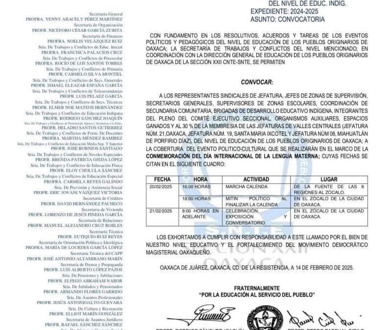 En el marco de la Lengua Materna; Sección 22 saldrá a las calles el jueves