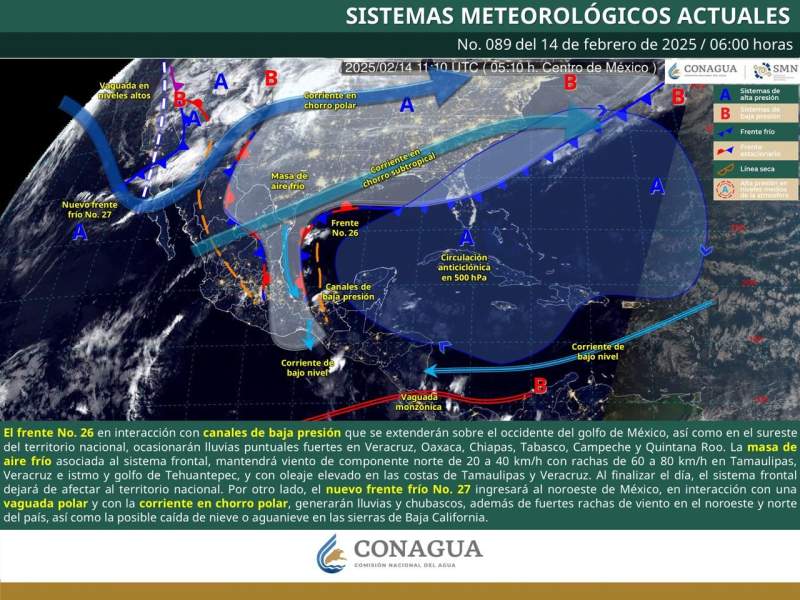 Ocasionará frente frío número 26 lluvias y descenso de temperaturas en territorio oaxaqueño