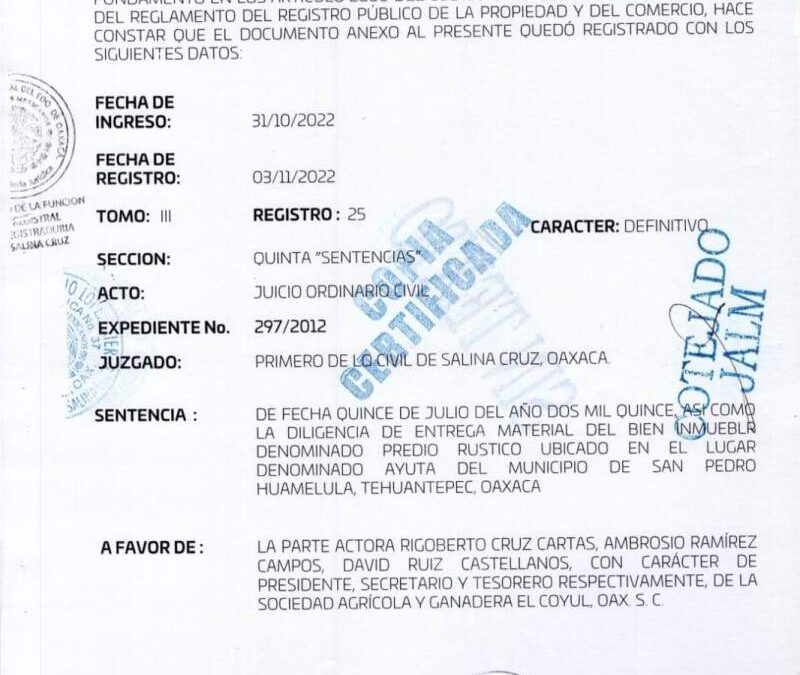 Exhorta Sociedad Agrícola El Coyul a que autoridades atiendan usurpación de la que son víctimas