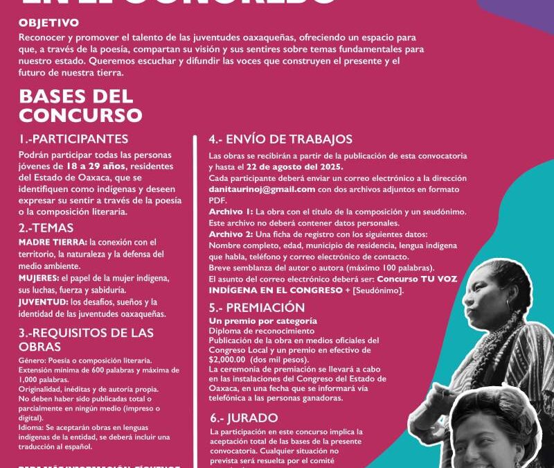 ¡Convoca Daniela Taurino a personas jóvenes a participar en “Concurso de poesía y composición literaria”!