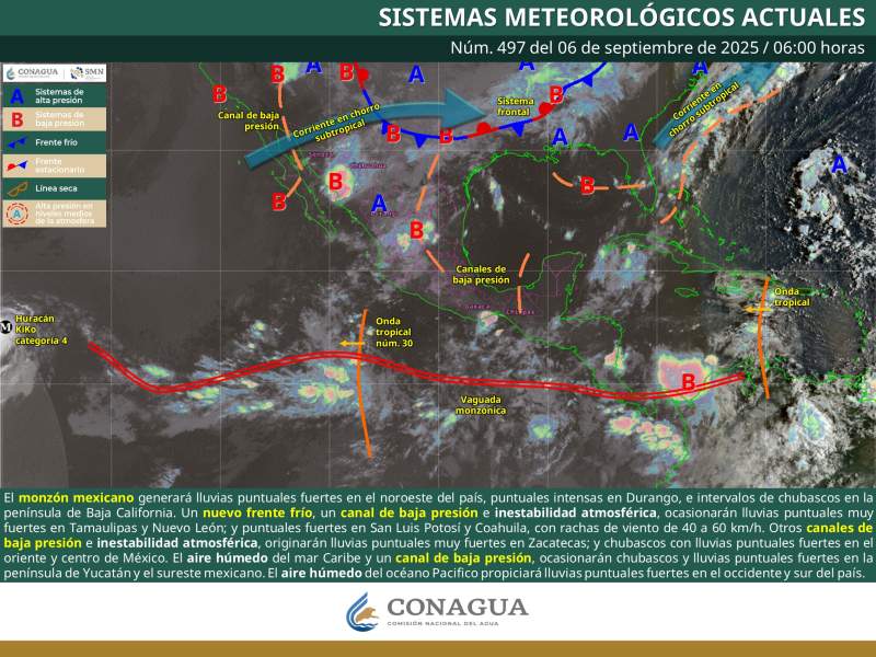 Pronóstico Meteorológico para este sábado 6 de septiembre en México: lluvias intensas y calor extremo