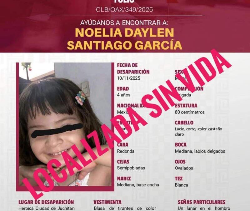 Operativo conjunto permite detener a tres por desaparición y localización sin vida de niña en Juchitán;