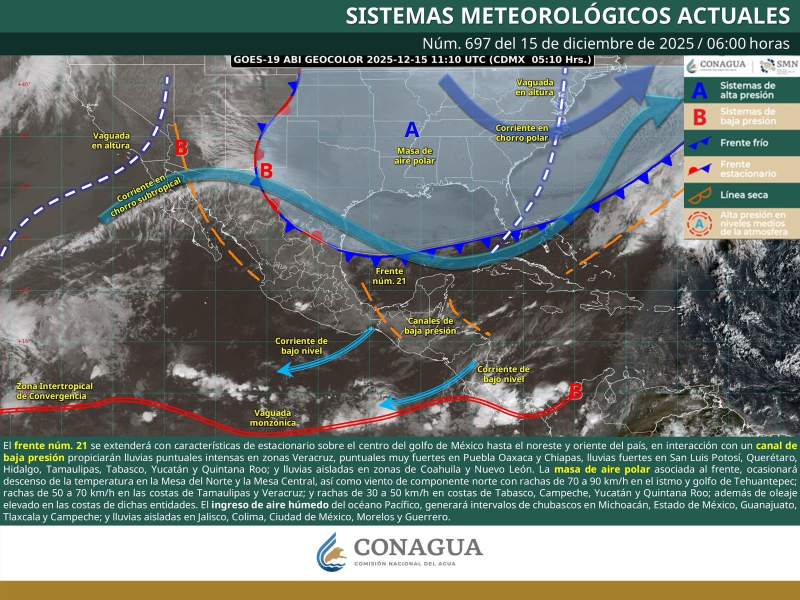 Persistirán lluvias de intensidad variable en Oaxaca por frente frío número 21