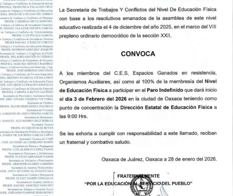Maestros de Educación Física anuncian paro indefinido en Oaxaca