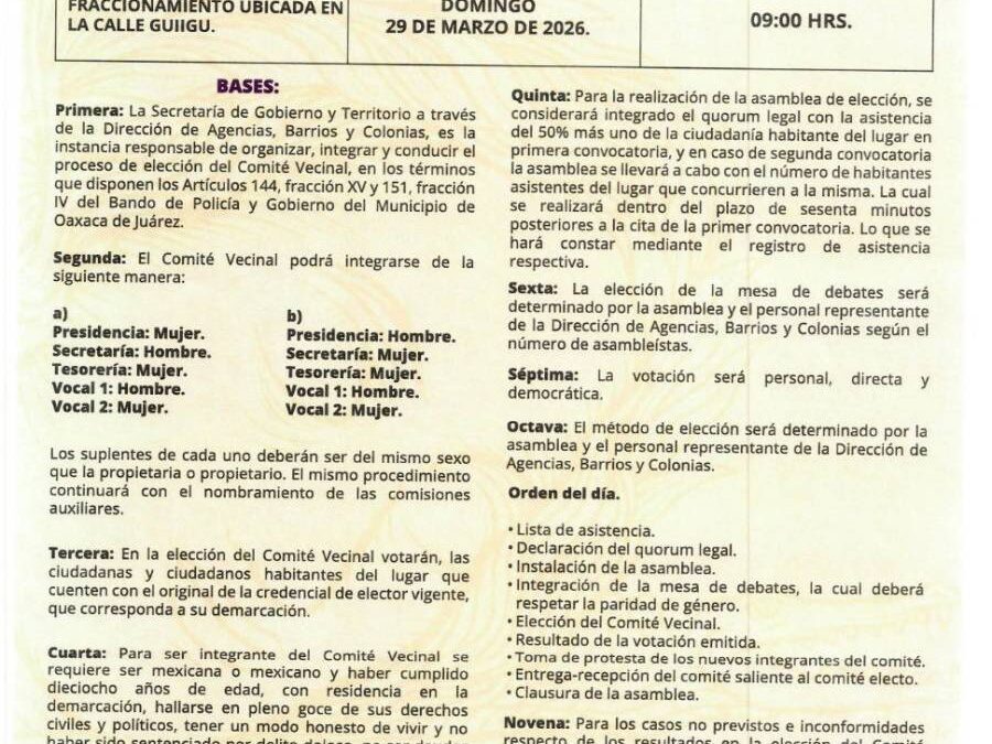 Impulsa Oaxaca de Juárez la participación ciudadana con renovación de comités vecinales en Fraccionamiento Álamos