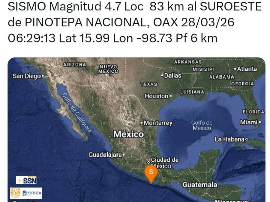 Se registra sismo de magnitud 4.7 en Pinotepa Nacional; no se reportan daños